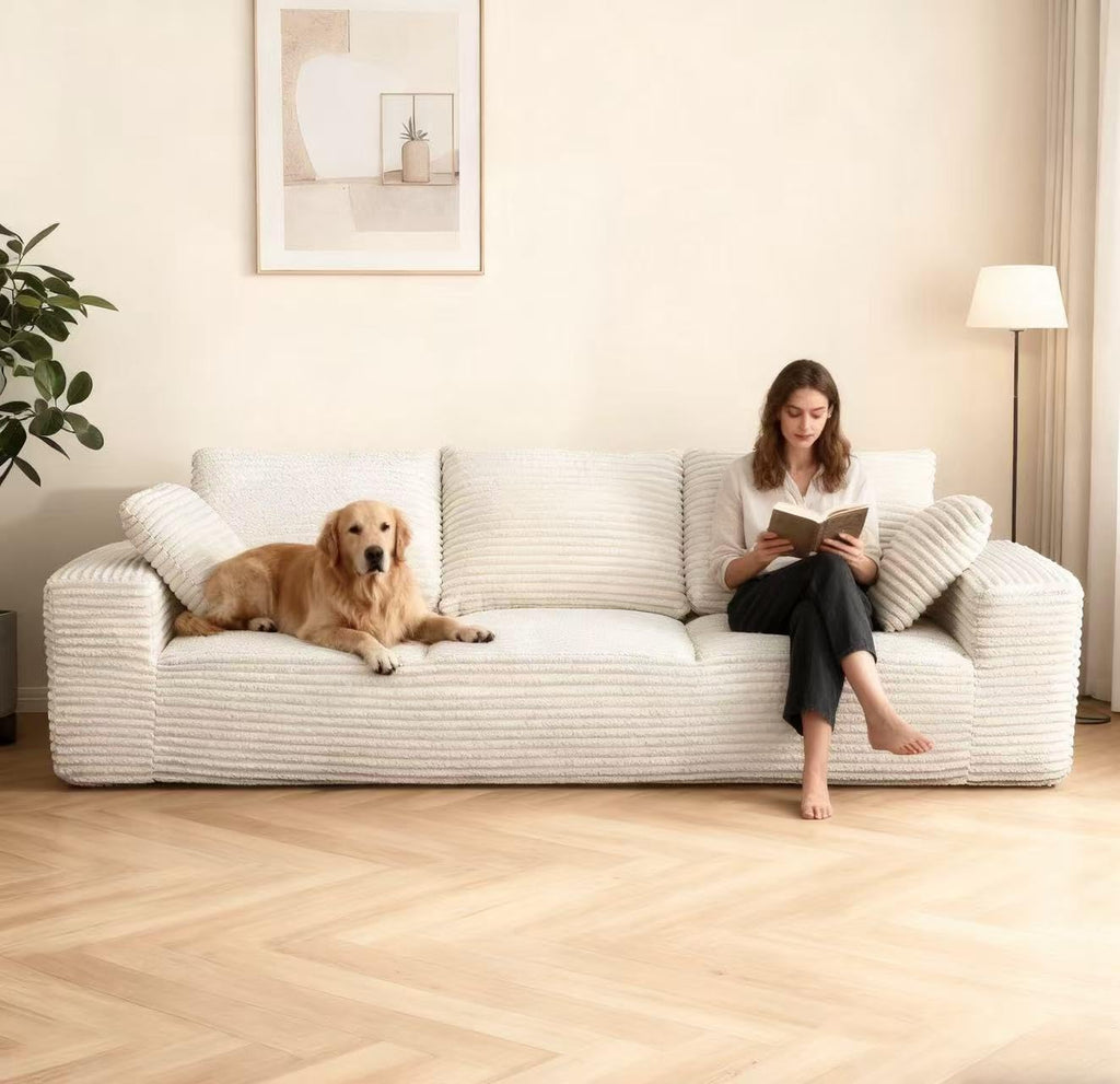 104.3' Modular Sectional Cloud Couch, Boneless Couches for Living Room, 3 Seater Modern Lounge Couch, No Assembly Required, Cream