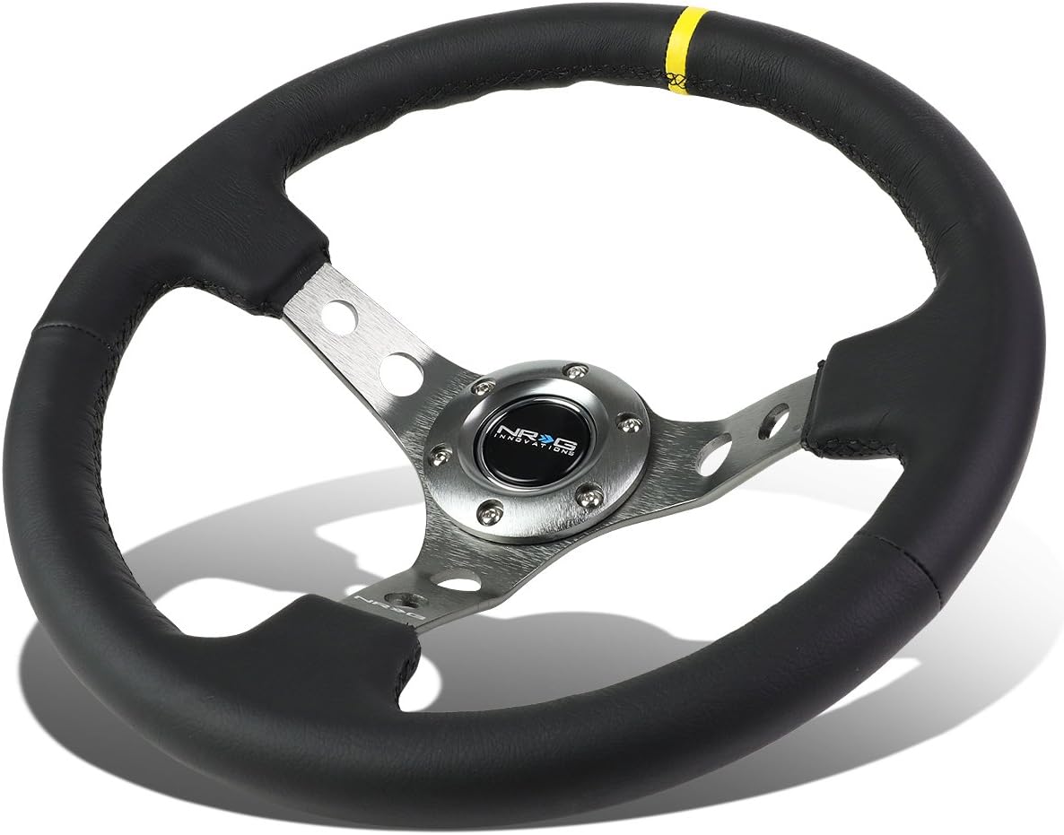 NRG Innovations RST-006GM-Y 6-Bolt Spoke Race Steering Wheel + Horn Button