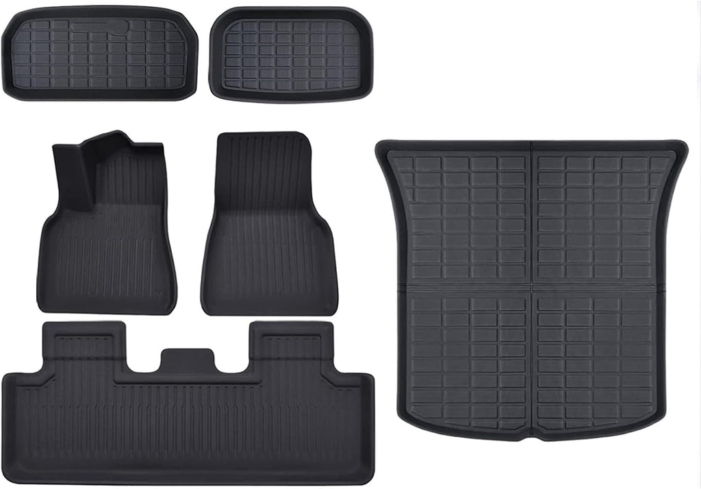 XPE Floor Mats Compatible with Tesla Model 3 2024 / Model Y 2024-2017, All Weather Cargo Liner Floor Cargo Trunk(6PCS My 17-24)