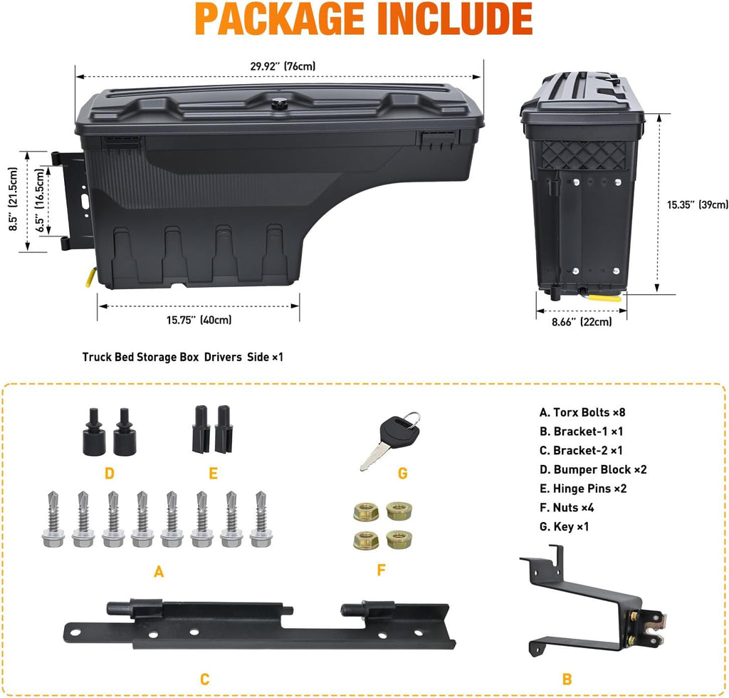 Nilight Truck Bed Tool Box Left Drivers Side Truck Tool Box Fit for Chevrolet Silverado 1500 GMC Sierra 1500 2019 2020 ABS Swing Case Truck Bed Storage Box w Lockable Lid Waterproof Wheel Well Toolbox