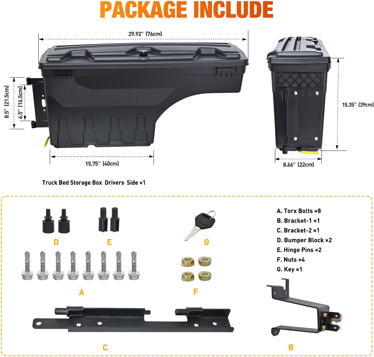 Nilight Truck Bed Tool Box Left Drivers Side Truck Tool Box Fit for Chevrolet Silverado 1500 GMC Sierra 1500 2019 2020 ABS Swing Case Truck Bed Storage Box w Lockable Lid Waterproof Wheel Well Toolbox