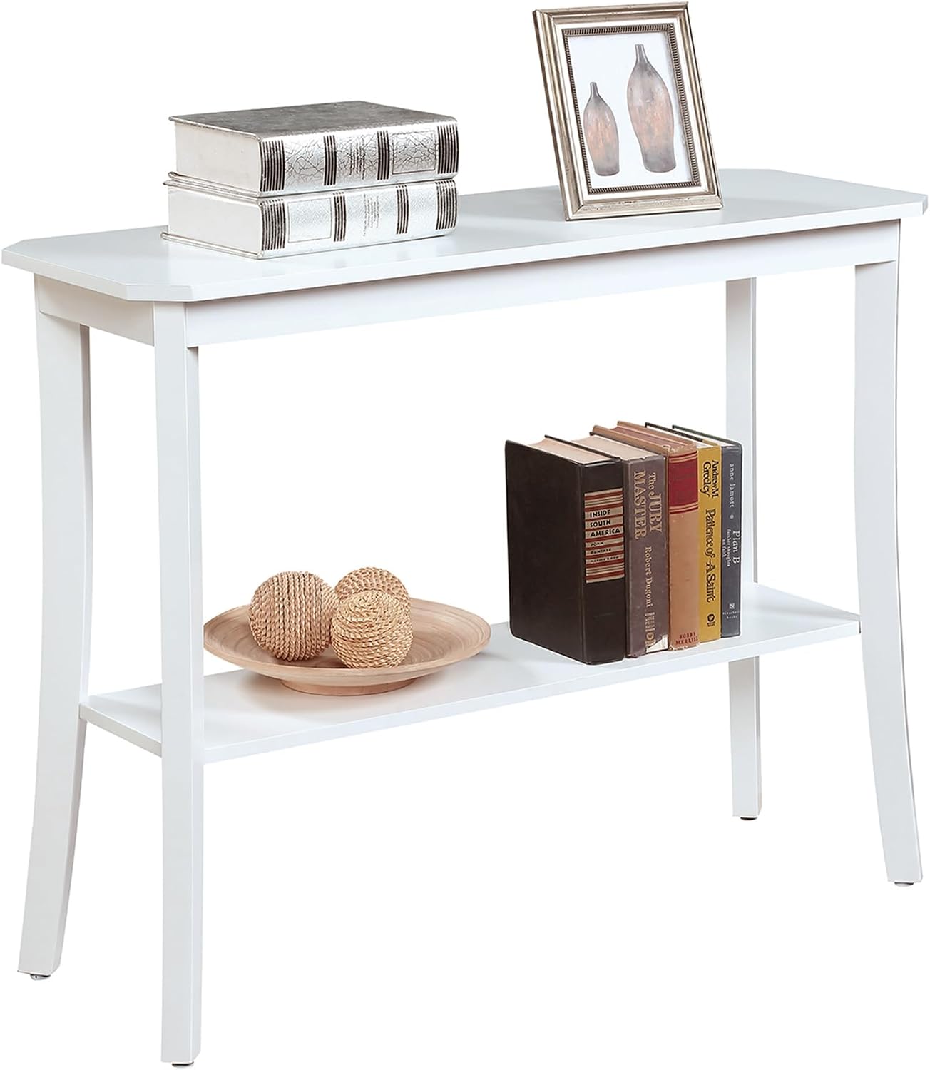 Pemberly Row Console Table, 30' H x 14' W x 38' D, MDF Wood, White Finish, Bottom Shelf for Storage or Display, Easy Assembly, Timeless Design for Living Room or Entryway Decor