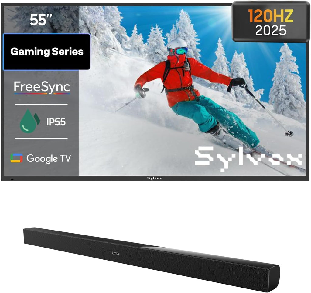SYLVOX Bundle: 55' 120Hz Waterproof Outdoor TV (2025 Gaming Series) & S2 Soundbar