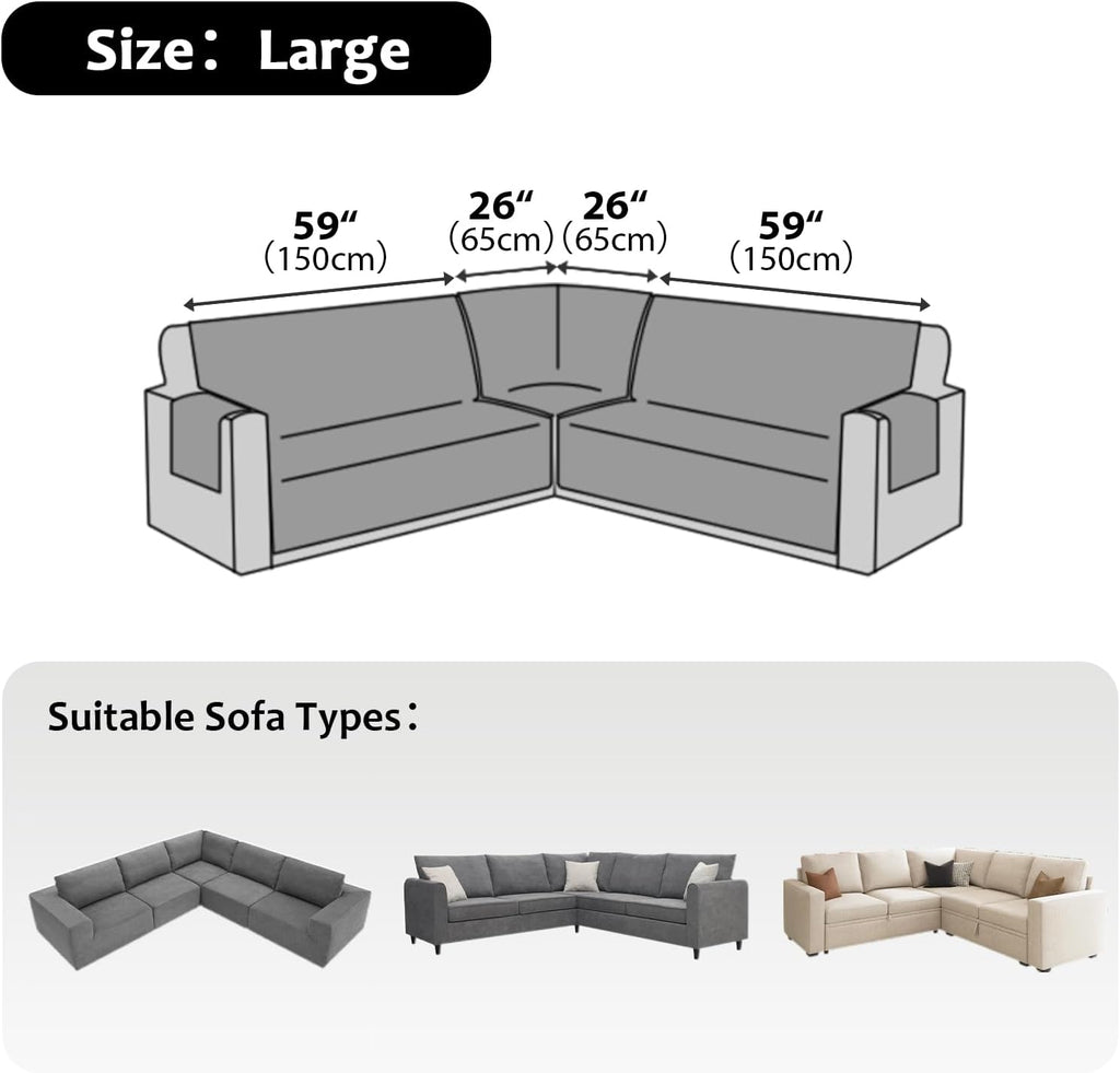 Waterproof Sectional Couch Covers L Shape Sectional Sofa Covers for Pets Washable Non-Slip 6PCS U Shaped Sofa Slipcovers Dog Couch Cover Corner Furniture Protector (Large, Beige)