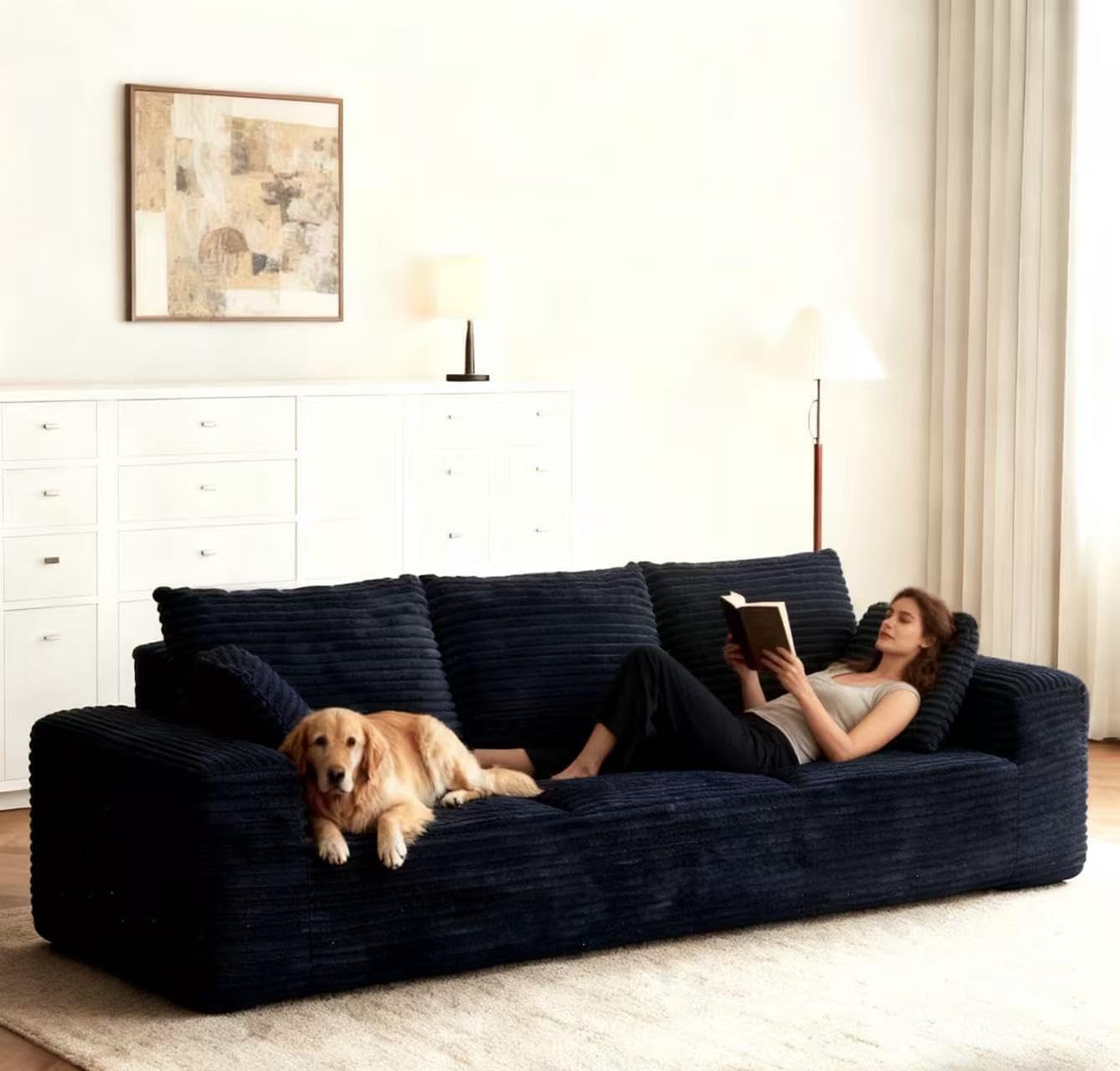 104.3' Modular Sectional Cloud Couch, Boneless Couches for Living Room, 3 Seater Modern Lounge Couch, No Assembly Required, Black