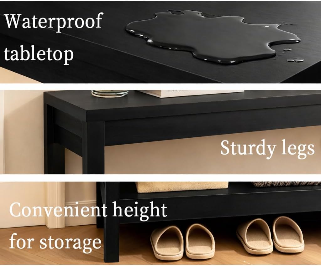 47' Entryway Table, Narrow Console Sofa Table, with Outlets and USB-C Port, Entryway Table with Open Storage, for Living Room, Hallway, Entryway, Foyer, Kitchen Counter, Black