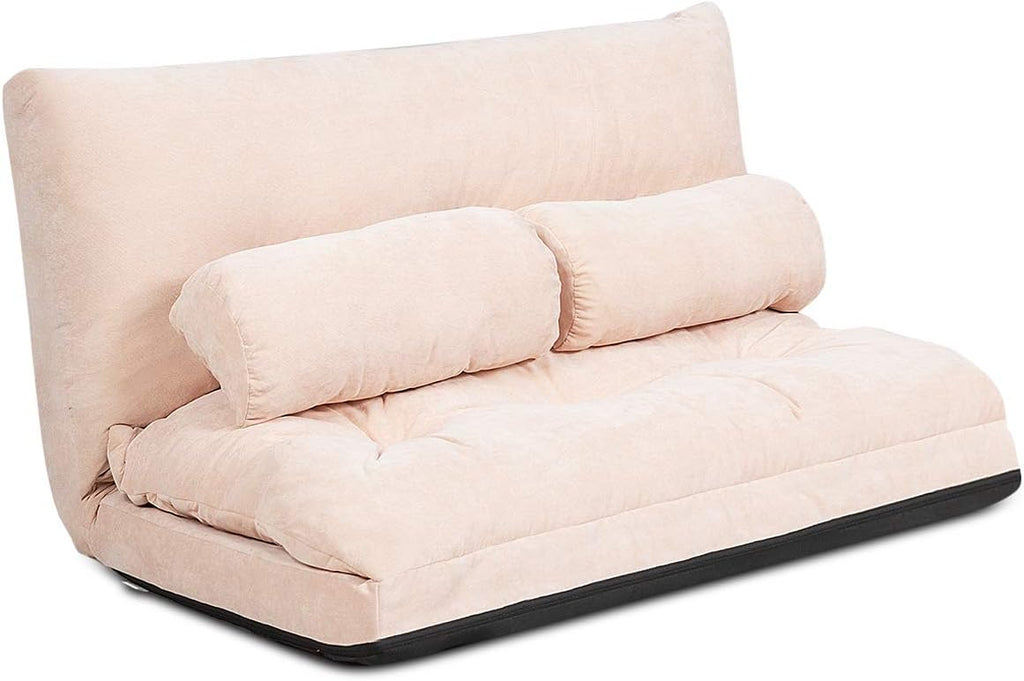 Giantex Adjustable Floor Sofa Couch with 2 Pillows, Multi-Functional 6-Position Foldable Lazy Sofa Sleeper Bed, Multi-Functional Suede Floor Seating for Reading Gaming (Beige)