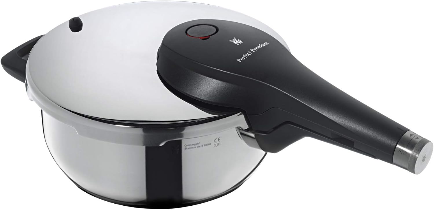 WMF Perfect Premium Pressure Cooker 3.0 litres Polished Stainless Steel 2 Cooking Levels All-in-One Rotary Knob, Dishwasher Safe, Diameter 22 cm Suitable for Induction, Stainless Steel, Silver