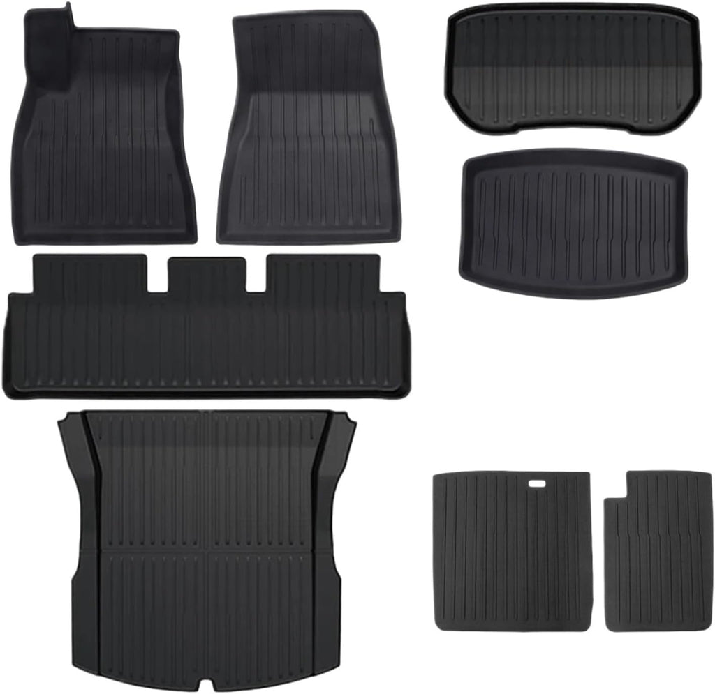 TPE Floor Mats & Cargo Liner Compatible with Tesla Model 3 Highland 2024, All Weather Waterproof Anti-Slip Trunk Mats TPE Floor Liners(8PCS LHD)