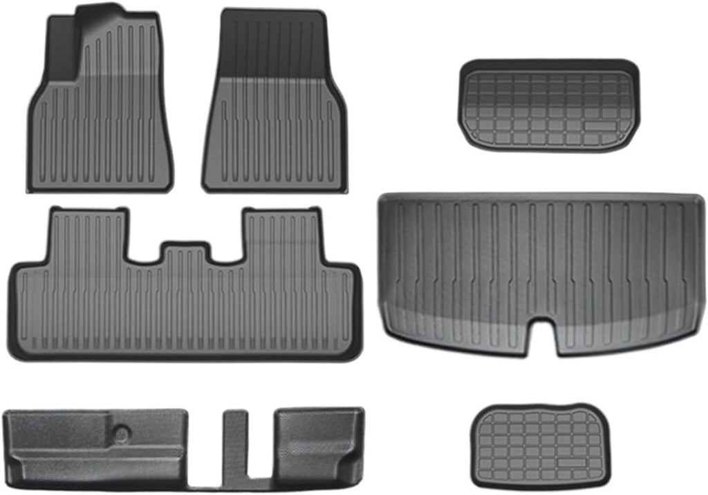 Floor Mat Cargo Liner 2020-2023 Accessories Compatible with Tesla Model Y 7 Seater and Model Y 5 Seat All Weather TPE Waterproof Anti-Slip(Y-7-Seat FT-7-LHD)