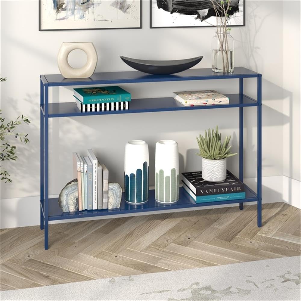 Henn&Hart 42' Modern Metal Rectangular Console Table Entryway Table, Sofa Table with Open Display Shelves for Entryway, Living Room, Couch, Hallway, or Office, Grecian Blue