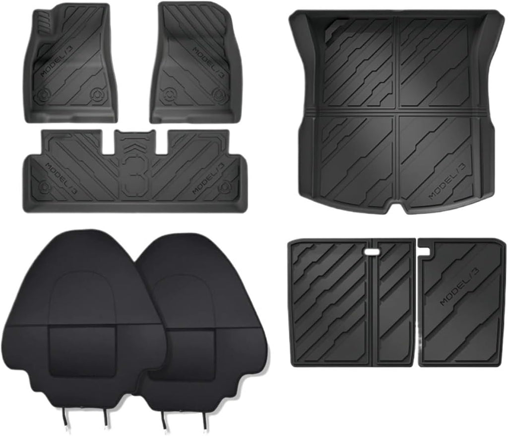 Floor Mats Compatible with Tesla Model 3 2024 Highland All Weather Cargo Liner Floor Mats Frunk Trunk Mats Backseat Protector Pad(8pcs Set)