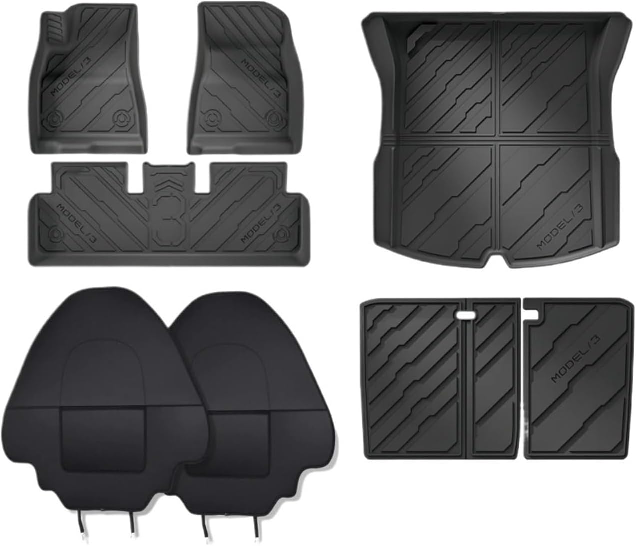 Floor Mats Compatible with Tesla Model 3 2024 Highland All Weather Cargo Liner Floor Mats Frunk Trunk Mats Backseat Protector Pad(8pcs Set)