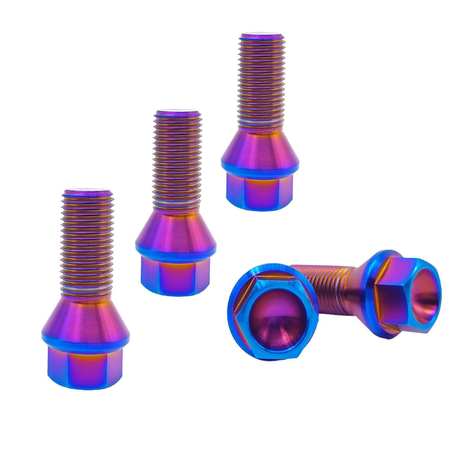 20 PCS RISON-Titanium M12/M14x1.5 Lug Bolts Shank 6AL4V Aerospace Grade Cone Seat Titanium Colorful Wheel Lug Bolts (M14x1.5x28mm, Burnt Blue)