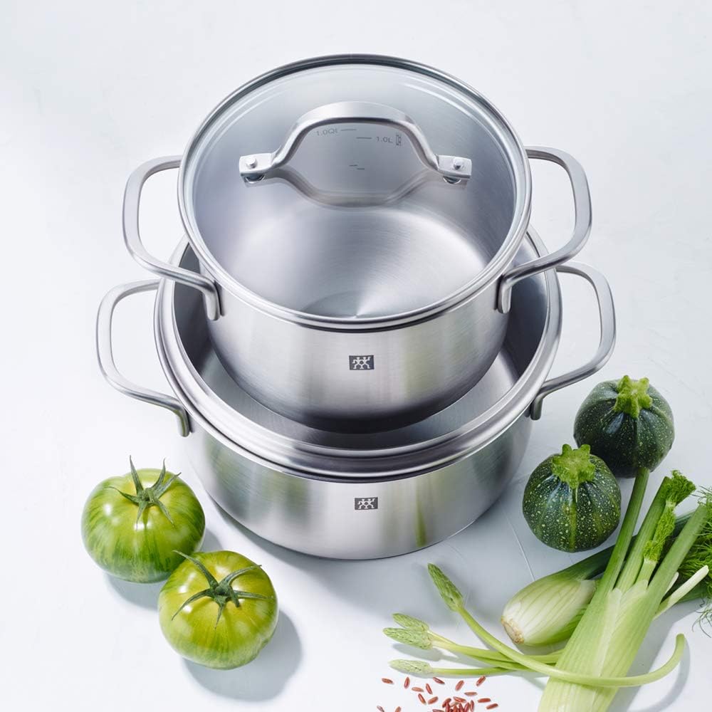 Zwilling Flow 5-Piece Cookware Set Glass Lids Suitable for Induction Cookers Dishwasher Safe Rust-Free 18/10 Stainless Steel