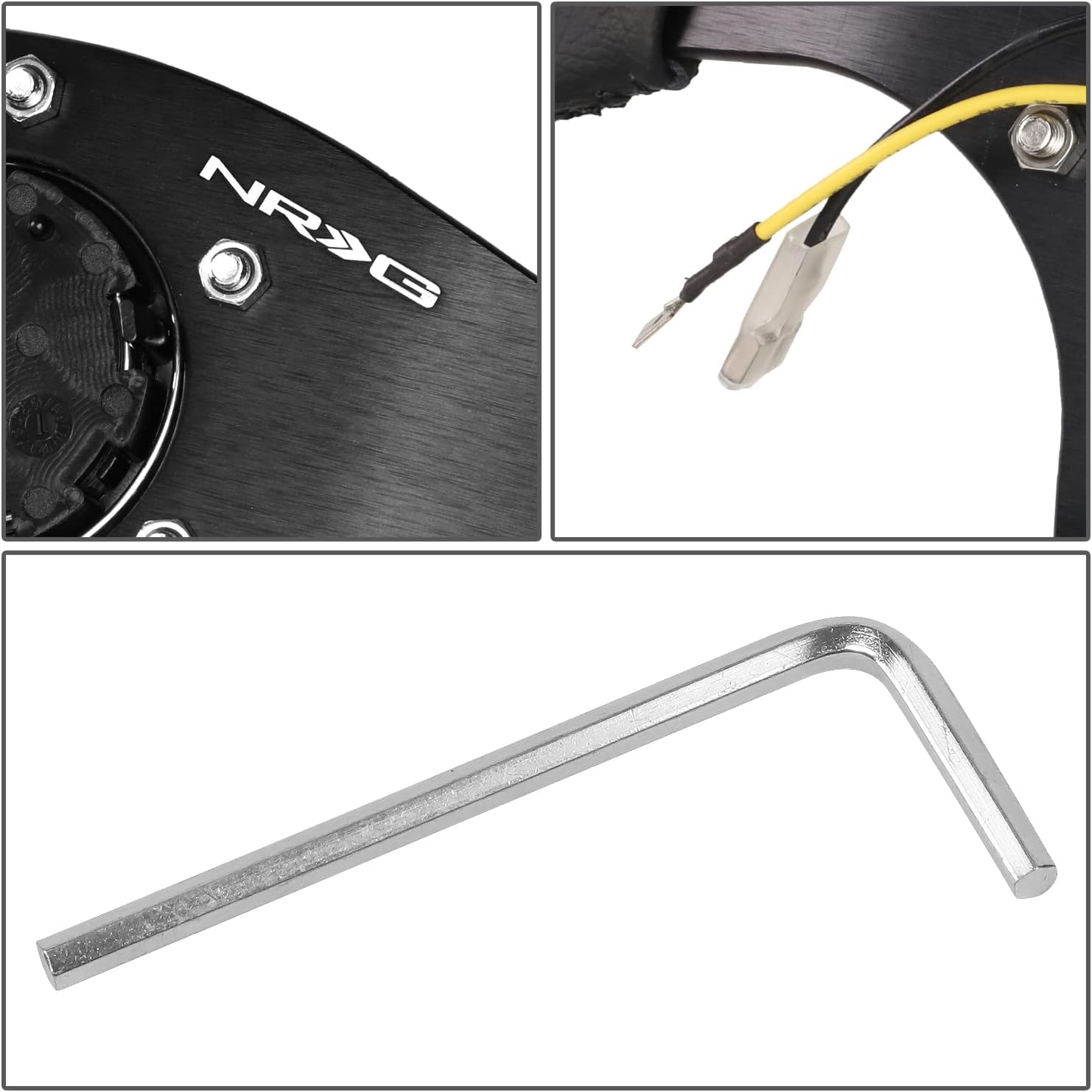 NRG Innovations NRG-RST-024MB-R-Y Reinforced Steering Wheel - 320mm Sport Leather Flat Bottom with Yellow Center Mark