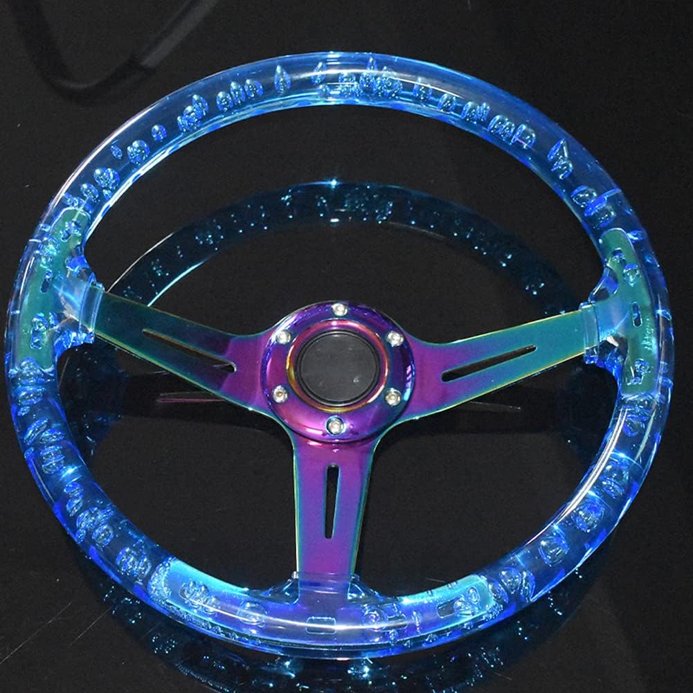 Car Steering Wheel,Universal 350mm/13.8 Inch Steering Wheel Deep Dish 6 Bolt Sports Drifting Steering Wheel with Horn Button and Screws for Most Vehicles,Dark Blue Colorful