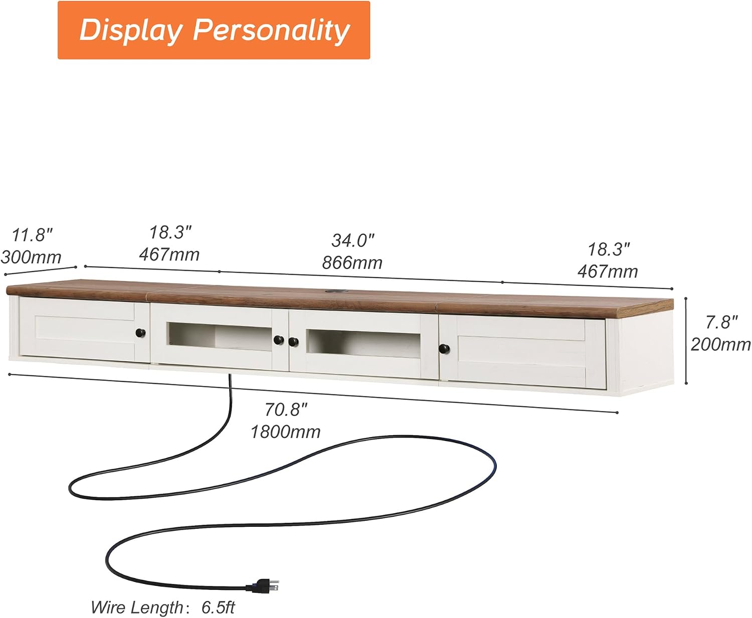 WAMPAT Floating TV Stand for TVs up to 80 Inches, Wooden Wall-Mounted TV Shelf with Charging Station, Modern Floating Entertainment Center for Living Room Decor, White