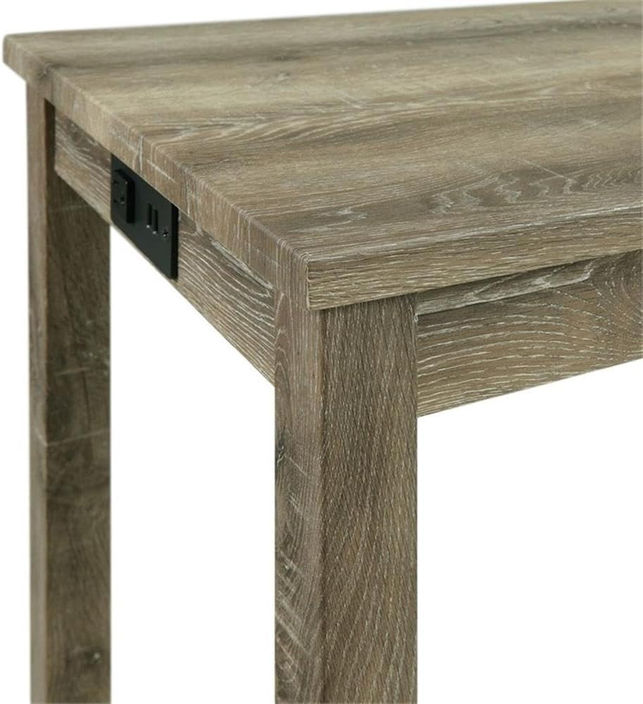 BOWERY HILL Wood Bar Table Set, Light Oak 3D Paper Finish, Includes Rectangular Table & 3 Upholstered Stools with Button Tufted Seats, USB Ports & Power Strip for Living Room or Nook, 60 in x 20 in x