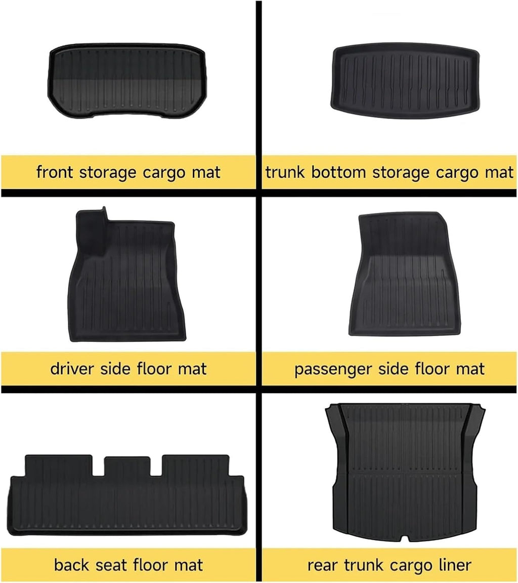TPE Floor Mats Cargo Liner Compatible with Tesla Model 3 Highland 2024 All Weather Waterproof Anti-Slip Trunk Mats TPE Floor Liners(8PCS RHD)