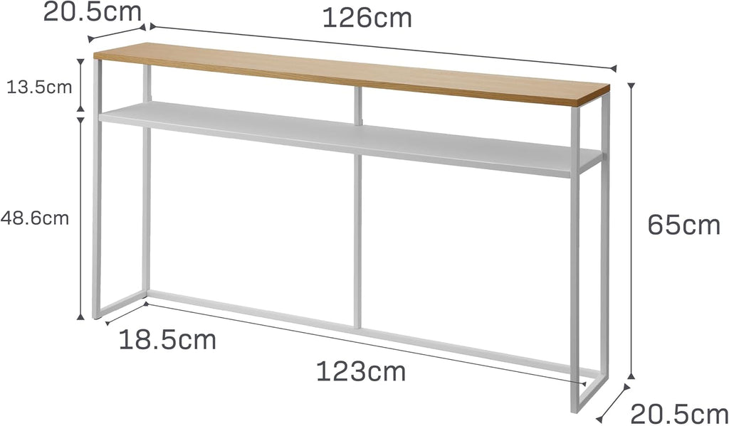 YAMAZAKI Home Tower Long Console Table for Entryway Or Hallways, Narrow Behnd Sofa Table with Wooden Top and Metal Shelf - Shelf, 26' - Steel