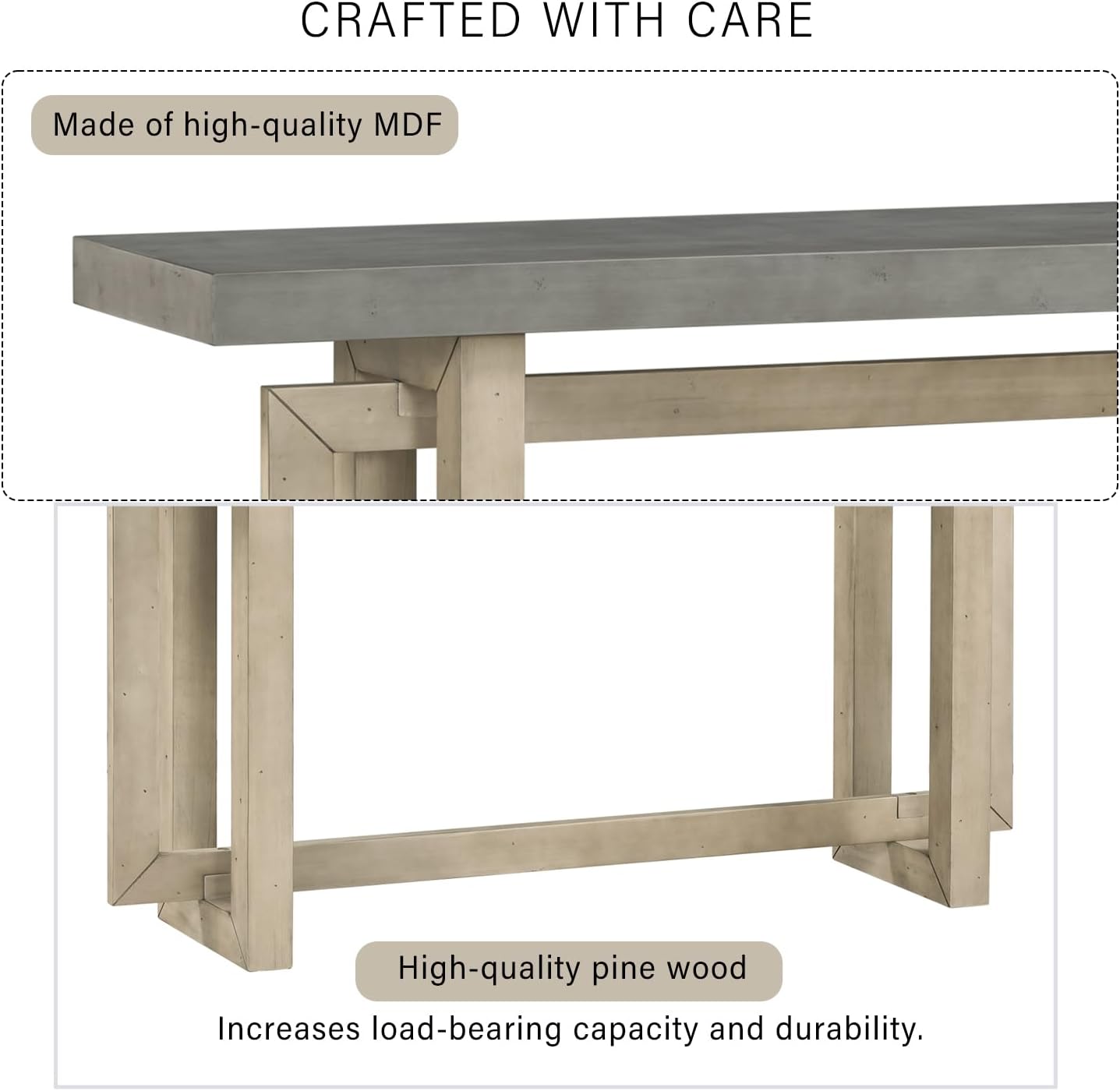 Merax 60'' Long Modern Console Table, Wood Minimalism Industrial Style Sofa Table Entryway Table Side Table Display Table for Entry Way, Hallway, Couch, Living Room, Kitchen, Foyer (Gray), Grey