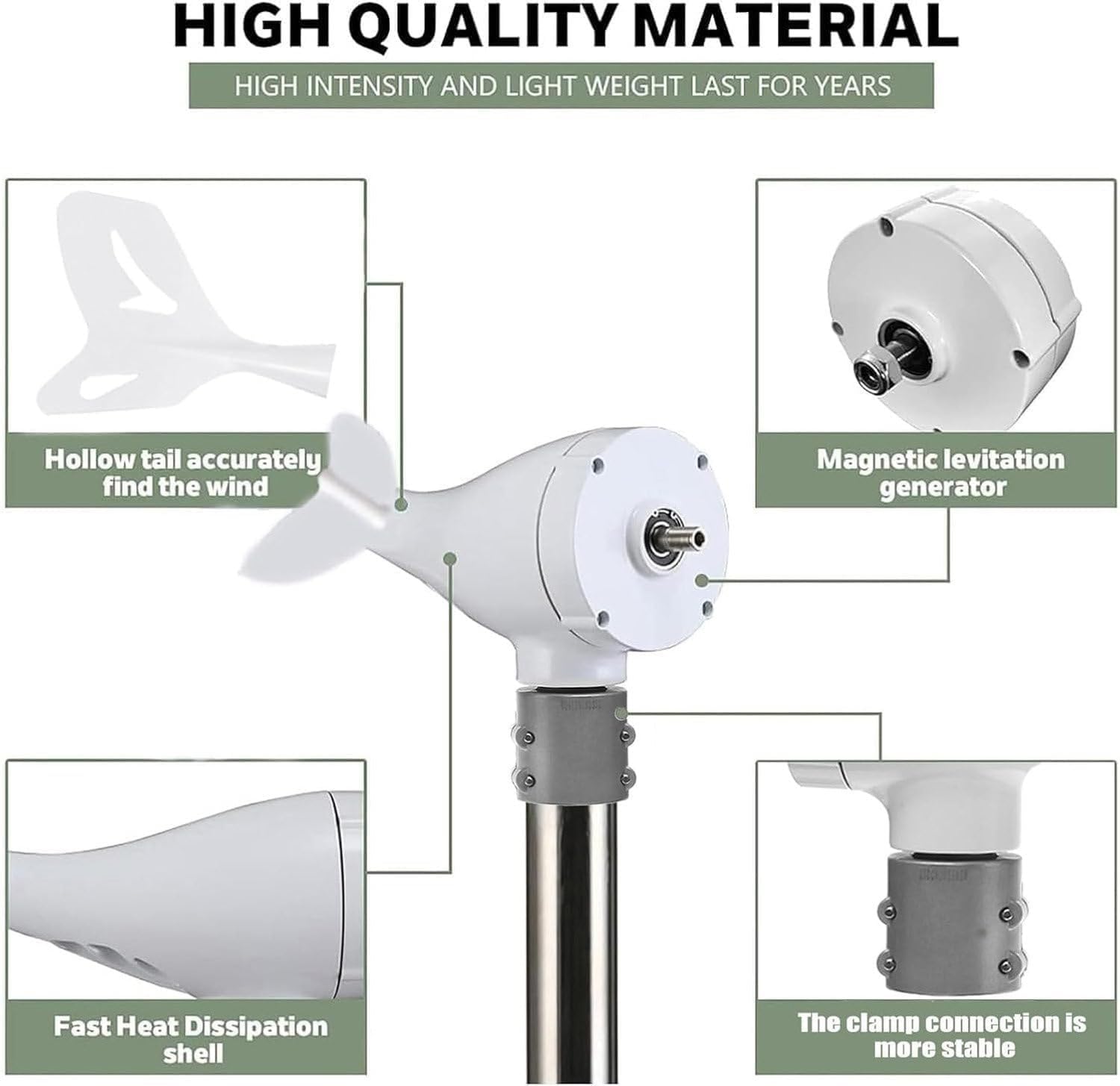 Wind Turbine Generator,12V 24V 48V,8-Blade Vertical Axis Wind Turbines Generator,with MPPT Controller,Auto Adjust Breeze Windward Start,for Terrace Marine 24V-3000W
