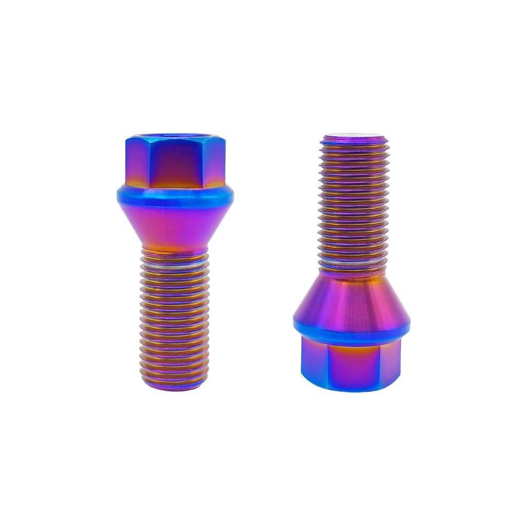 20 PCS RISON-Titanium M12/M14x1.5 Lug Bolts Shank 6AL4V Aerospace Grade Cone Seat Titanium Colorful Wheel Lug Bolts (M14x1.5x28mm, Burnt Blue)