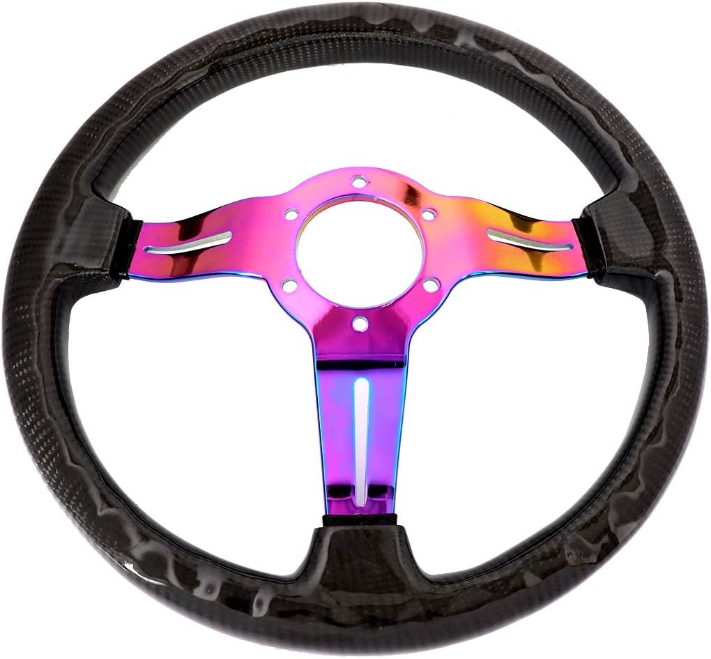 NRG Innovations NRG-ST-010MC-CF Carbon Fiber Steering Wheel 350mm 1.5' Deep Dish with Neochrome Center Spoke