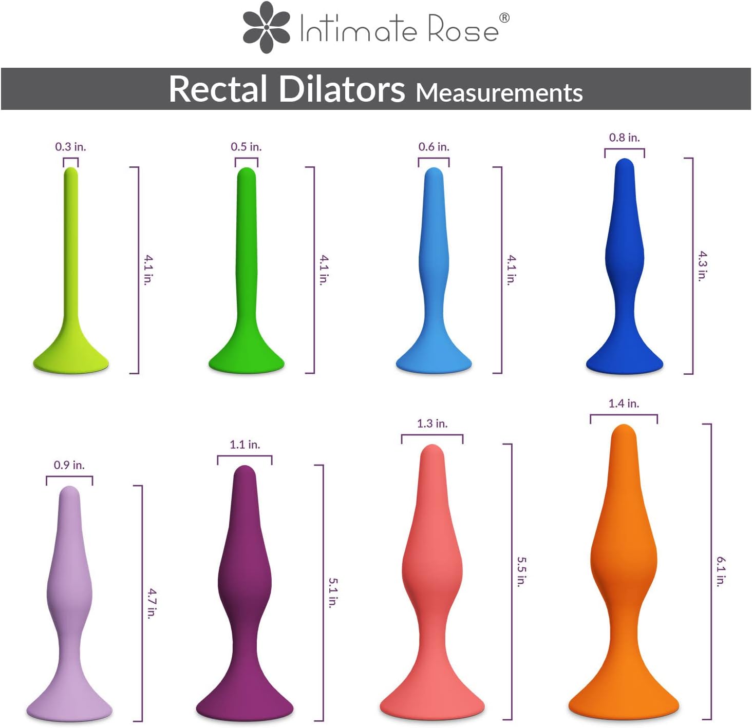 Rectal Dilator Trainer Set for Men and Women – Pelvic Floor Therapy Tool - Medical Grade Silicone, FDA Registered - 8-Pack, Sizes 1-8