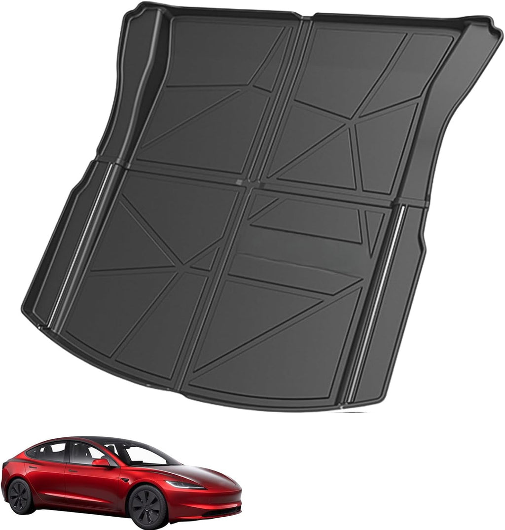 TPE Rear Cargo Liners for Tesla Model 3 2023-2025, Rear Boot Cargo Tray Pads Trunk Floor Mat Protector Waterproof with High Edge Non-Slip
