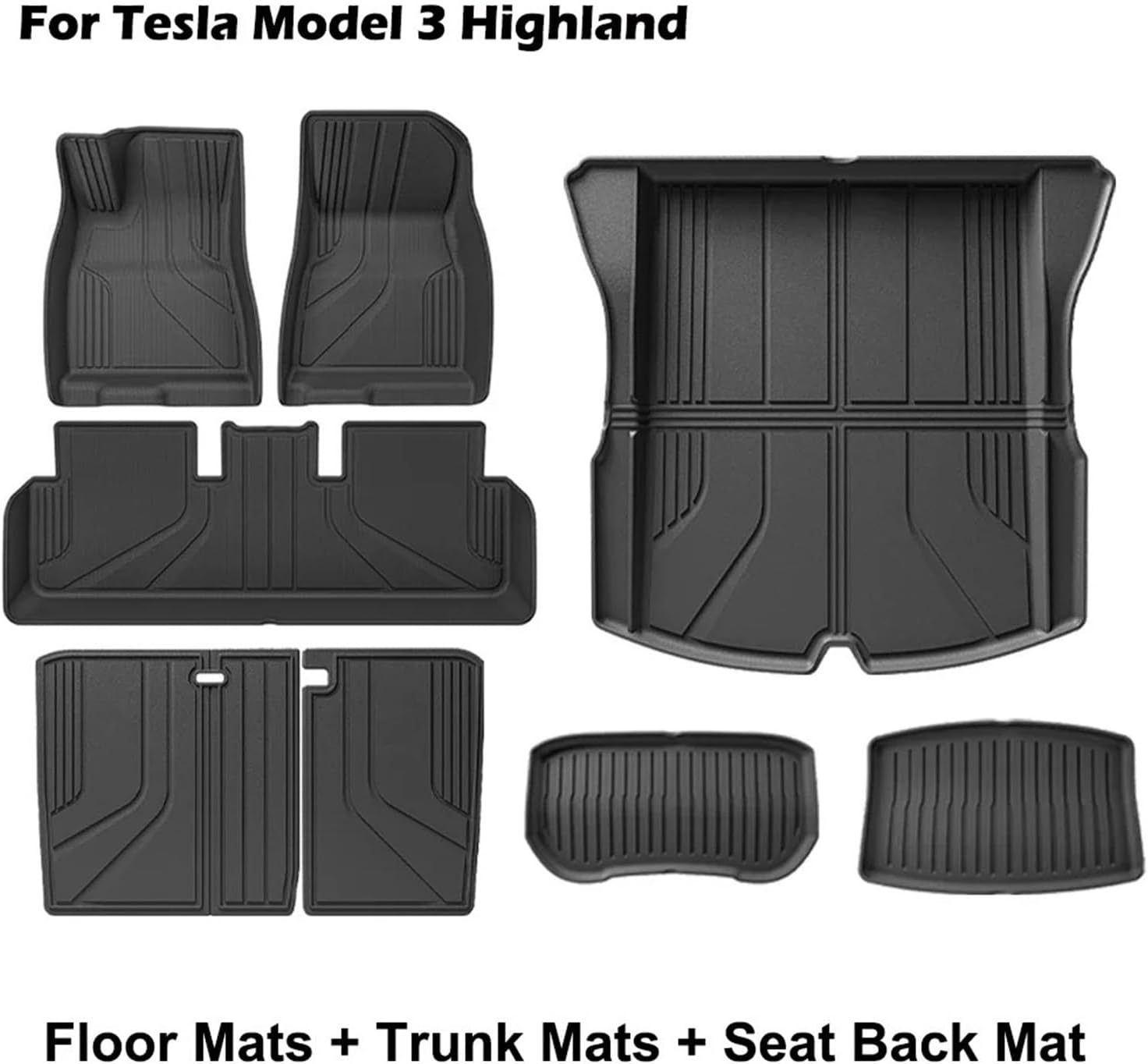 Floor Mats | Compatible with Tesla Model 3 Highland 2025 TPE All Weather Cargo Liner Water Resistant Single Double Layer Mats Accessories(SN-M3H FL 8PCS LHD)