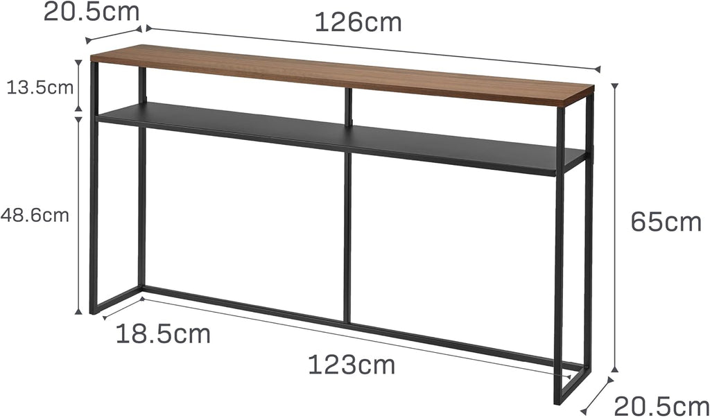 YAMAZAKI Home Tower Long Console Table for Entryway Or Hallways, Narrow Behnd Sofa Table with Wooden Top