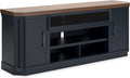 Signature Design by Ashley Landocken Contemporary 83' TV Stand for TVs up to 95' with Fireplace Option, 2 Cabinets, 2 Doors, 2 Adjustable Shelves, Open Cubbies and Cord Openings, Dark Brown & Blue