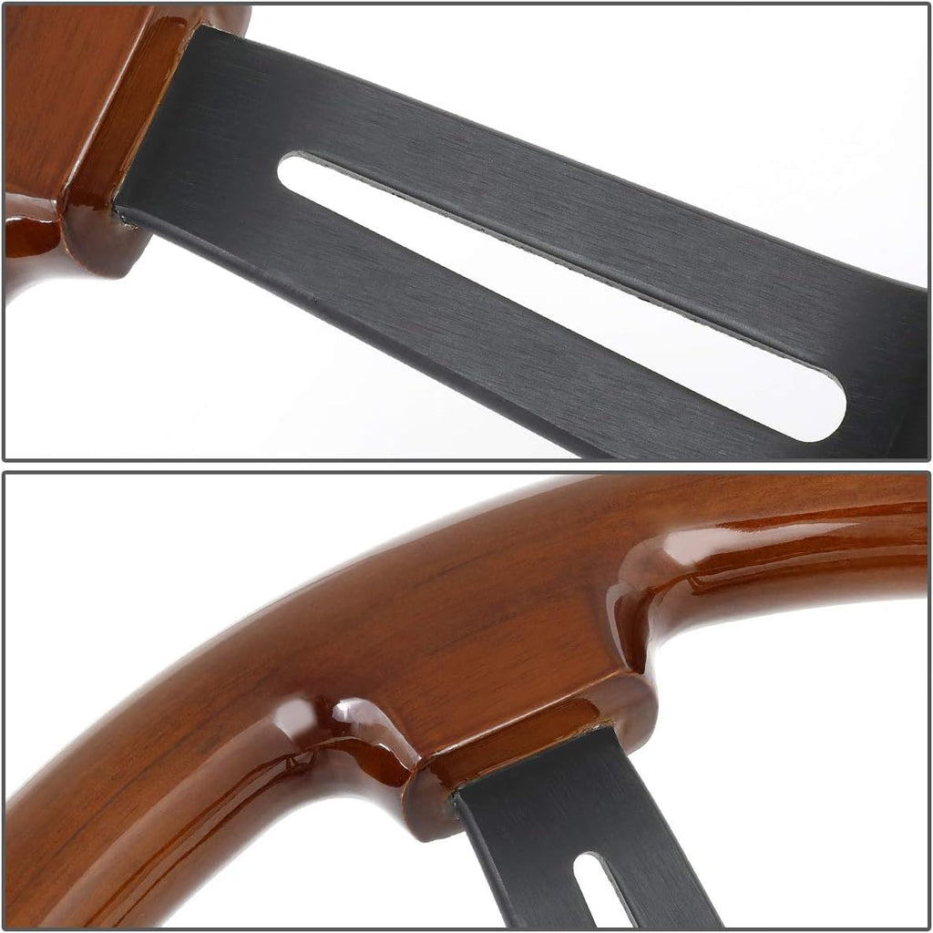 Auto Dynasty NRG ReinReplacement forced RST-018BR-BK 350mm 3Deep Dish Matte Black Spoke Brown Wood Grip Steering Wheel