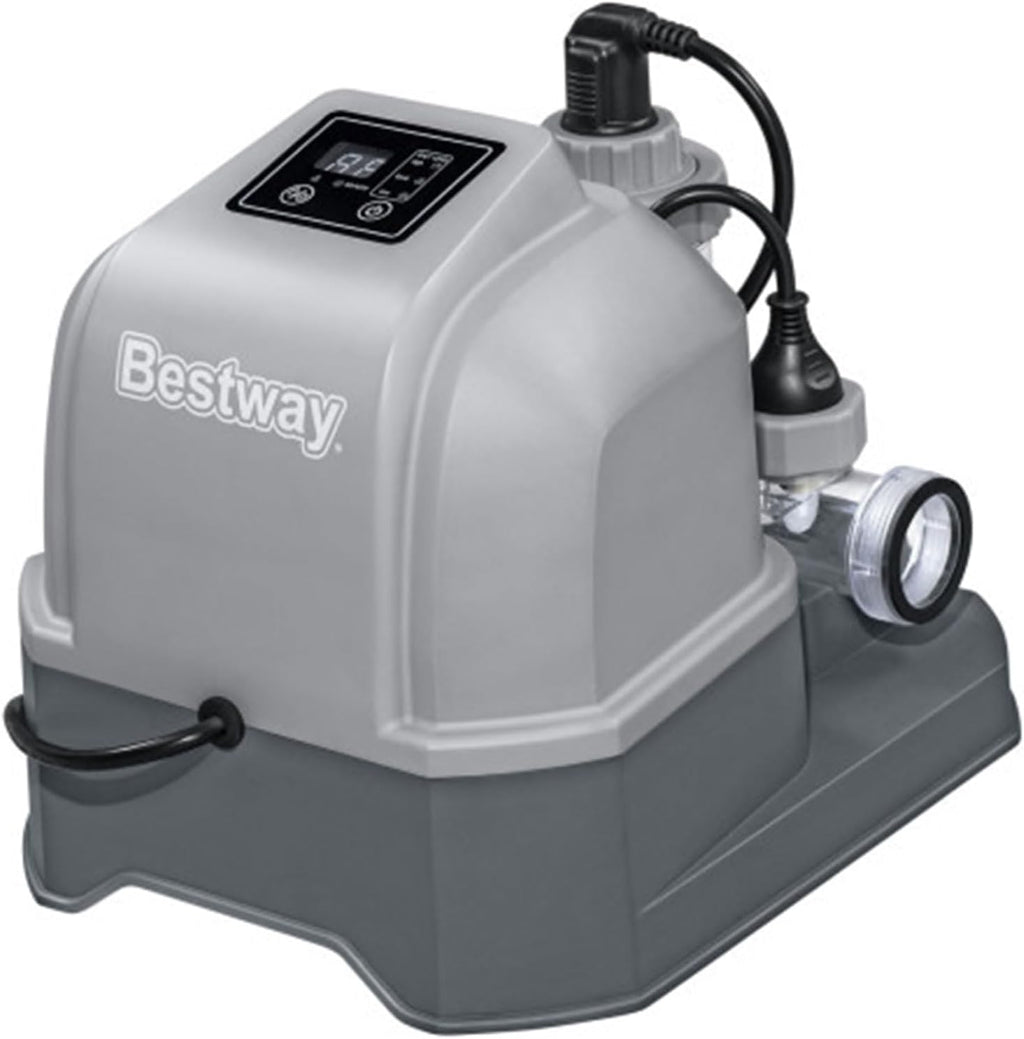 Bestway Hydrogenic 12 G/H Saltwater Chlorinator Automatic Self-Cleaning Mode for 15,000 Gallon Above Ground Swimming Pools with Test Strips