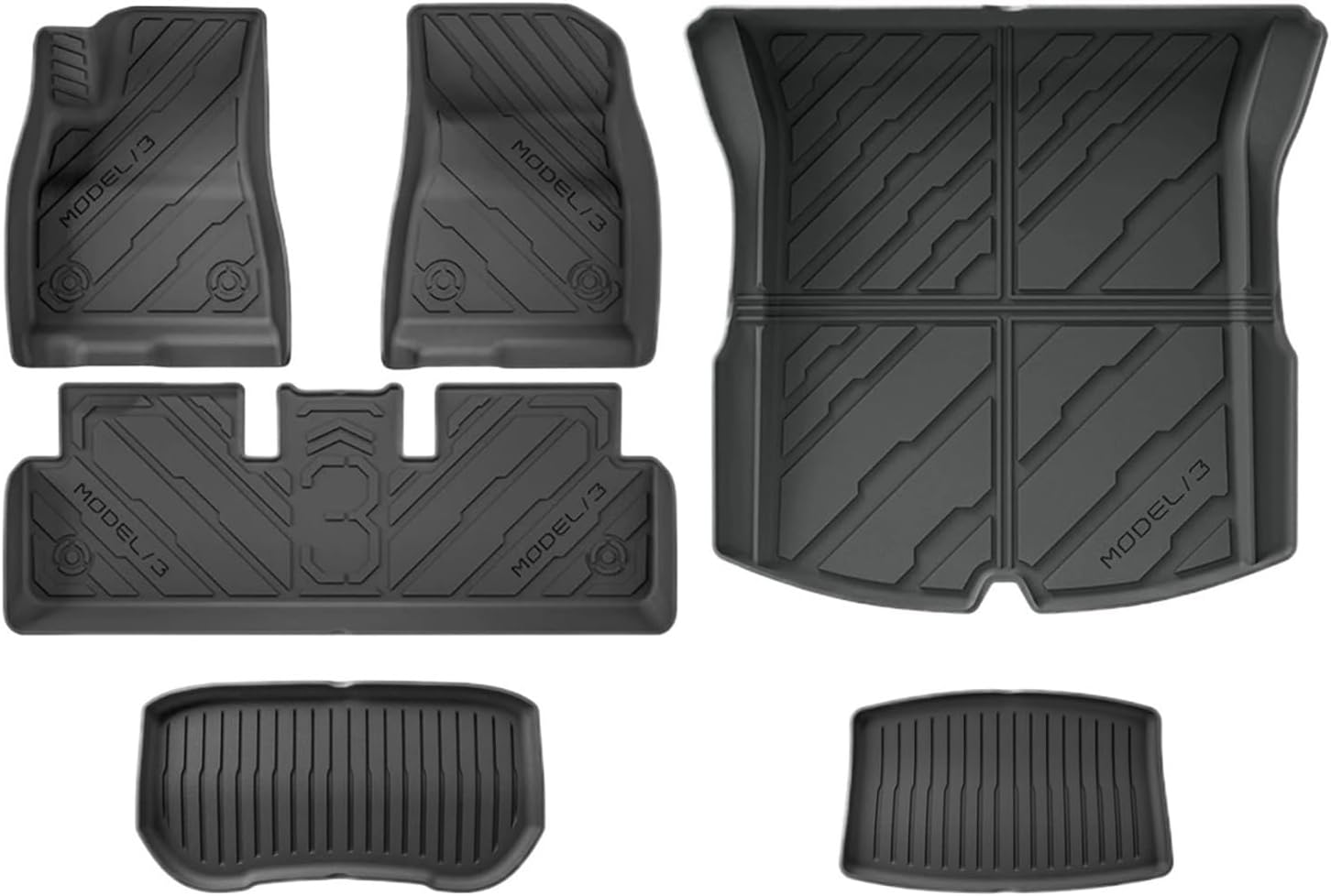Compatible with Tesla Model 3 Highland 2024 2025+ TPE Floor Mats & Cargo Liner, 3D Cyber Style Waterproof Anti-Slip Trunk Mat Backrest Mats(6PCS LHD Set)