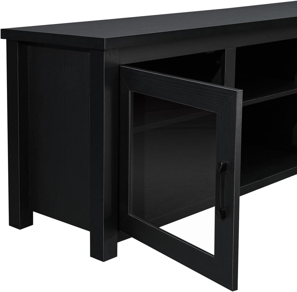 Flash Furniture Sheffield Classic Stand for up to 80' TVs-Modern Finish with Full Glass Doors-65 Engineered Wood Frame-3 Shelves, 65', Black