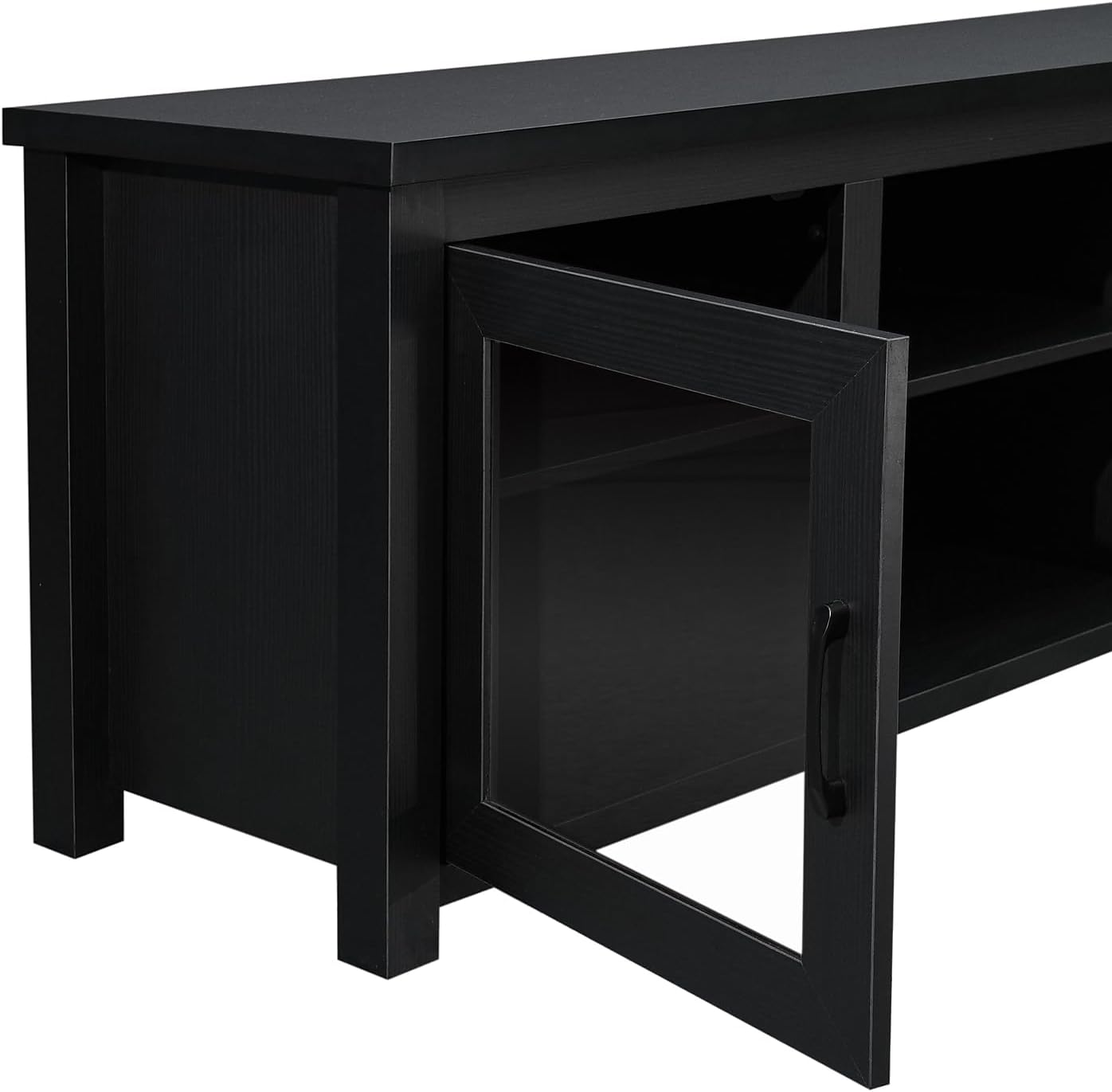 Flash Furniture Sheffield Classic Stand for up to 80' TVs-Modern Finish with Full Glass Doors-65 Engineered Wood Frame-3 Shelves, 65', Black