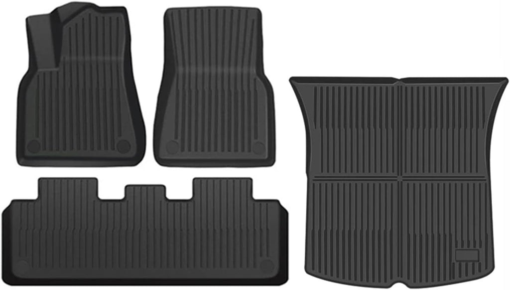 Floor Mats for Tesla Model 3 Y 2021-2024 5-Seater Custom Fit All Weather Heavy Duty TPE Cargo Liner Trunk Accessories(Y TPE LHD 4PCS)