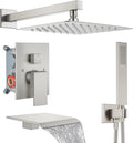 Midanya Shower System with Tub Spout,Bathtub Shower Faucet Set with Square Rainfall Head and Handheld Sprayer Wall Mount Tub Faucet Set with Valve and Trim Kit,10 Inch Brushed Nickel