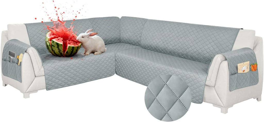 Waterproof Sectional Couch Covers L Shape Sectional Sofa Covers for Pets Washable Non-Slip 6PCS U Shaped Sofa Slipcovers Dog Couch Cover Corner Furniture Protector (X-Large, Blue Gray)