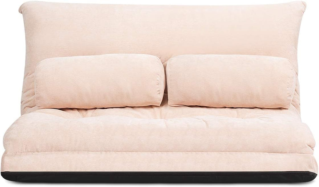 Giantex Adjustable Floor Sofa Couch with 2 Pillows, Multi-Functional 6-Position Foldable Lazy Sofa Sleeper Bed, Multi-Functional Suede Floor Seating for Reading Gaming (Beige)