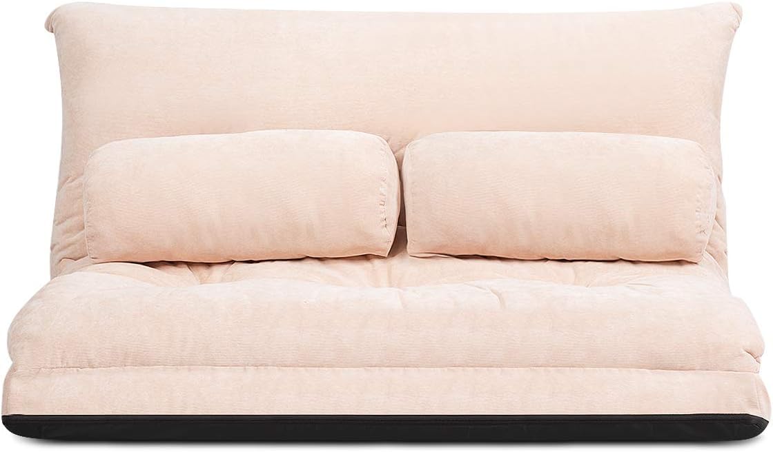 Giantex Adjustable Floor Sofa Couch with 2 Pillows, Multi-Functional 6-Position Foldable Lazy Sofa Sleeper Bed, Multi-Functional Suede Floor Seating for Reading Gaming (Beige)