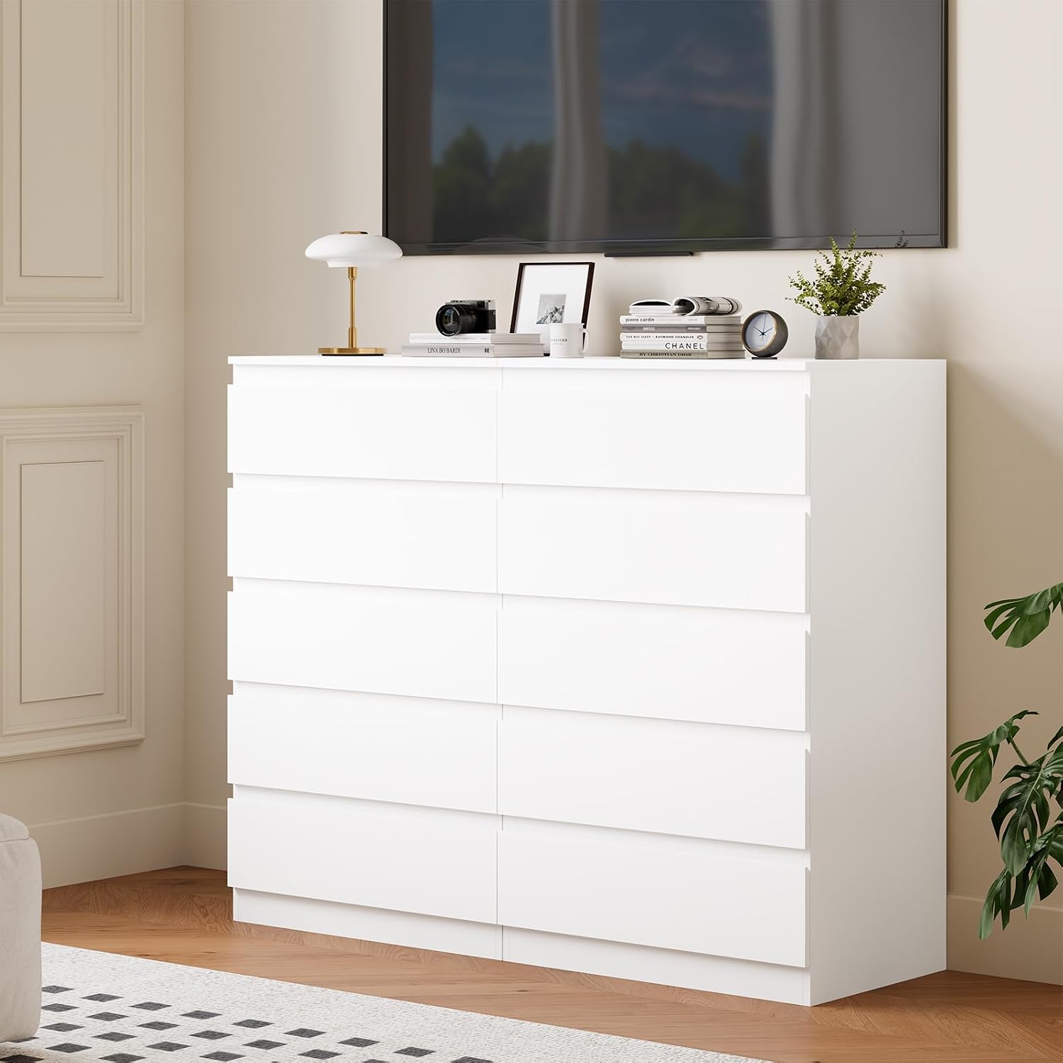 OtterOasis White Wood Dresser for Bedroom, 5 Drawer for Clothes Storage, Modern Dresser with Wide Drawers, Wide Wooden Chest Drawers for Living Room, Entryway, TV Stand