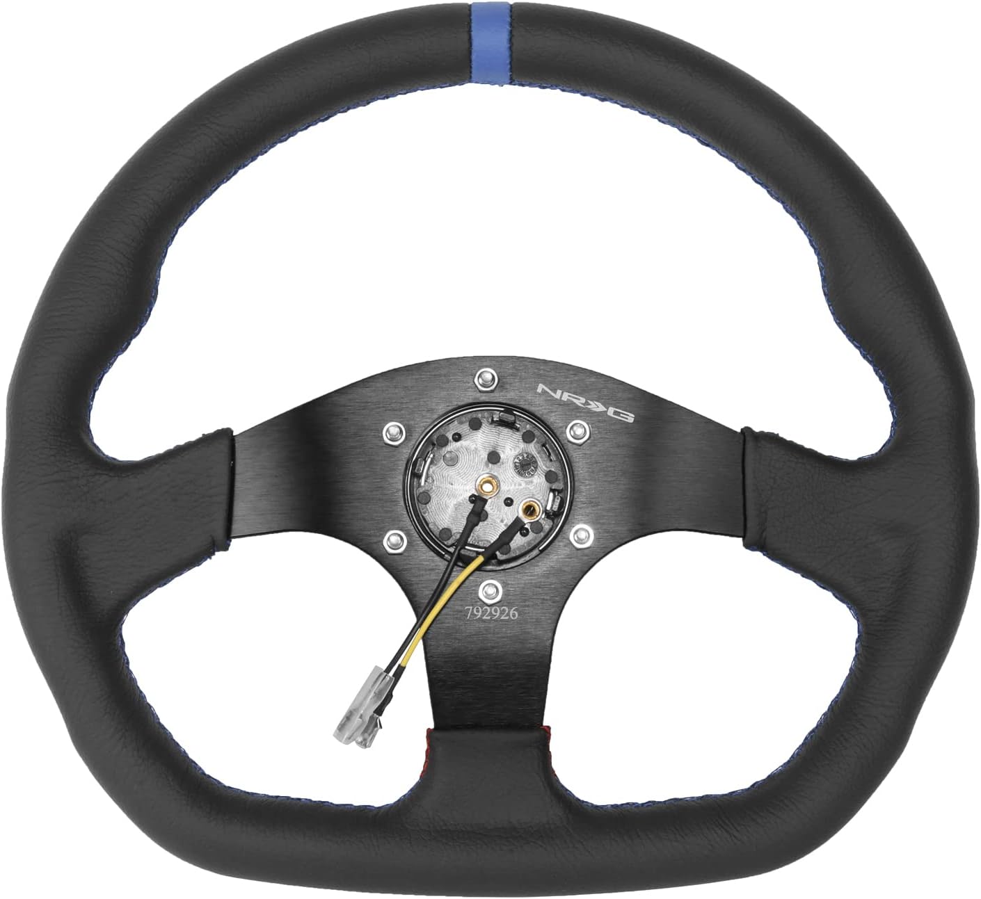 NRG Innovations NRG-RST-024MB-R-BL Reinforced Steering Wheel 320mm Sport Leather Flat Bottom with Blue Center Mark, Blue Stitching