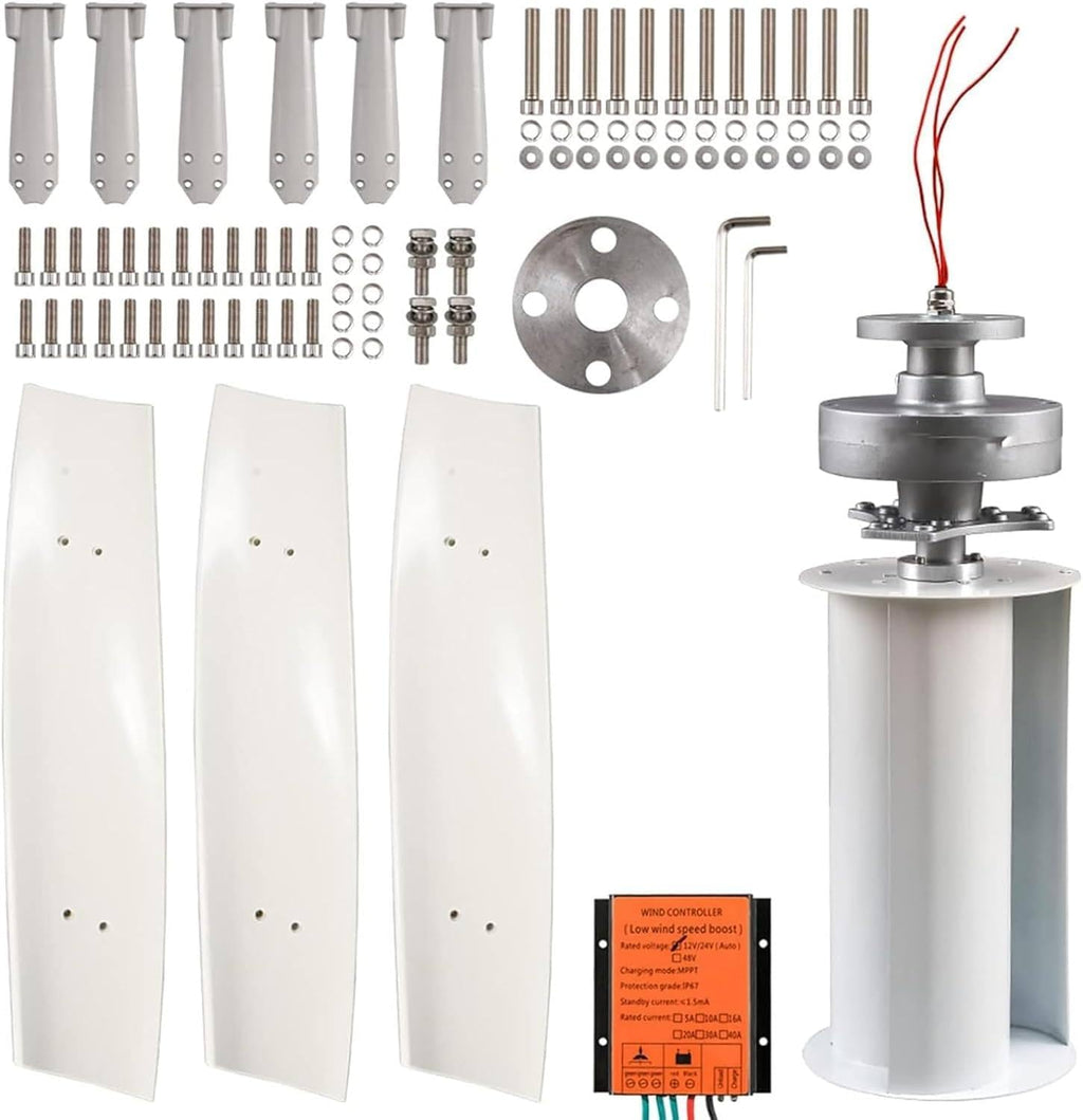 3000W Wind Turbine Generator - 12V, 24V, 48V, 220V Permanent Magnet Vertical Wind Generator Kit for Hybrid Wind Solar Systems