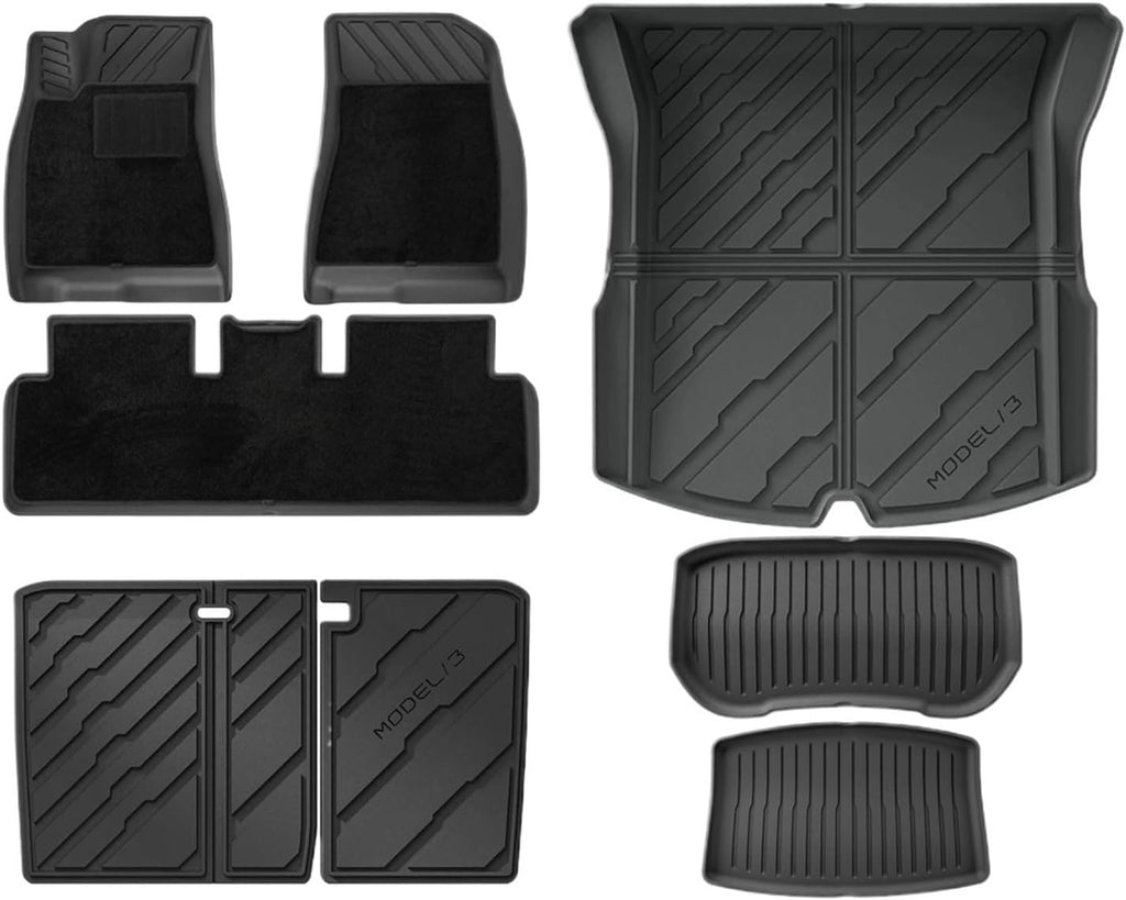 Compatible with Tesla Model 3 Highland 2024 2025+ TPE Floor Mats & Cargo Liner, 3D Cyber Style Waterproof Anti-Slip Trunk Mat Backrest Mats(11PCS Full Set)
