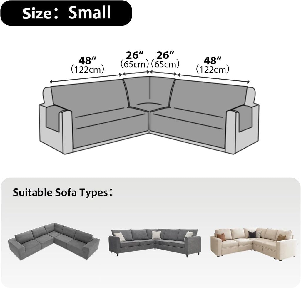 Waterproof Sectional Couch Covers L Shape Sectional Sofa Covers for Pets Washable Non-Slip 6PCS U Shaped Sofa Slipcovers Dog Couch Cover Corner Furniture Protector (Small, Beige)