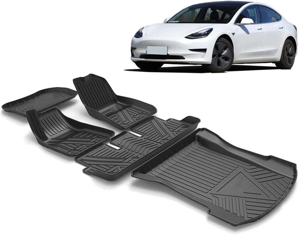 Compatible with Tesla Model 3 2017-2022 Car Floor Mats All-Weather TPE Foot Mats Cargo Liner Pad Trunk Tray Accessories